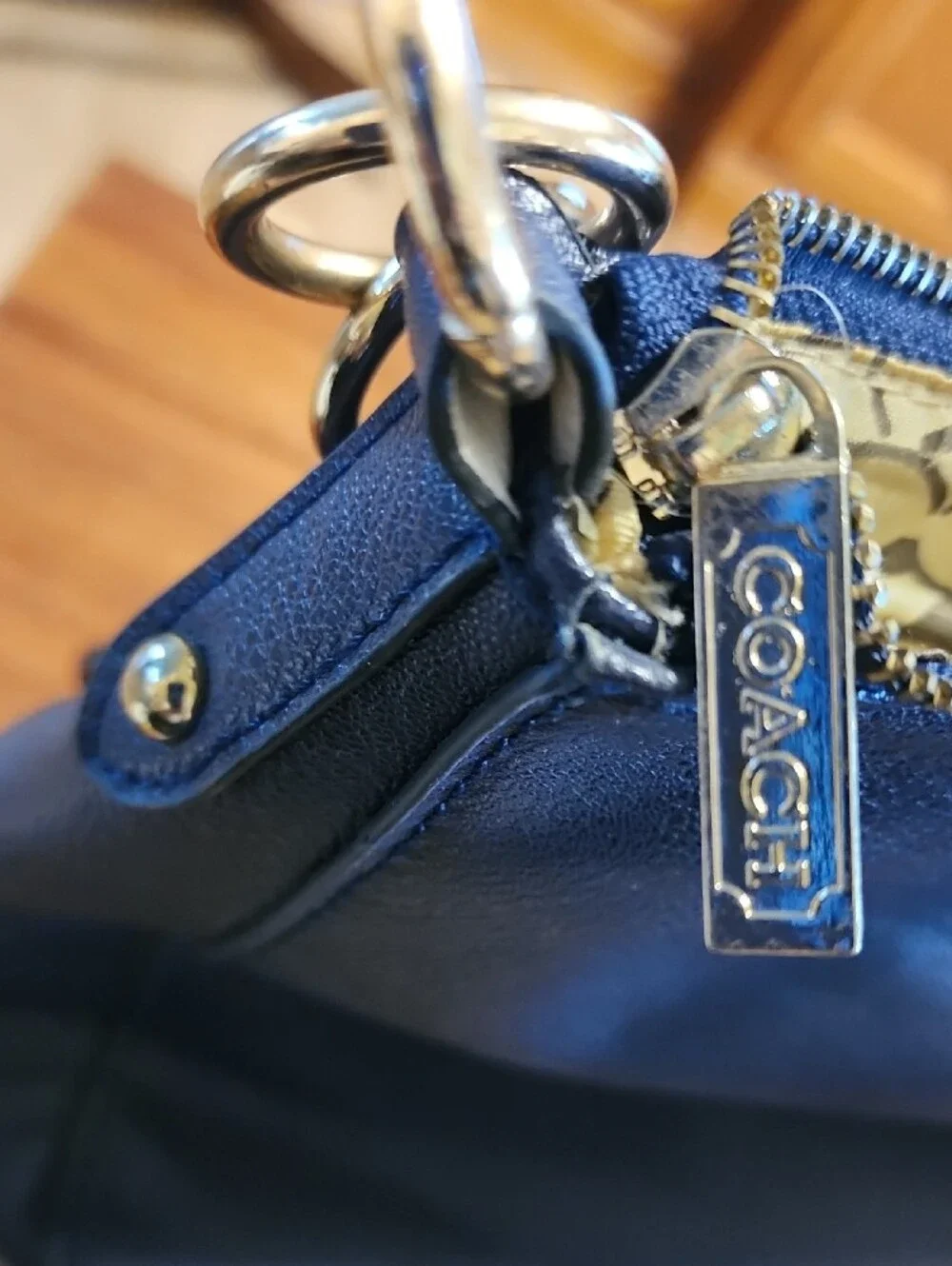 Coach Navy Pebbled Leather Hobo with Gold Hardware
